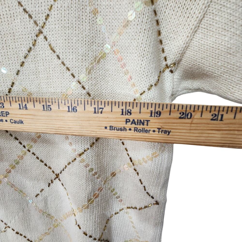 VTG Haberdashery Womens Sequined Sweater Beige Beaded Argile Sparkly SZ LG Ramie - Picture 5 of 6